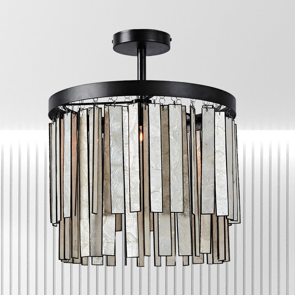 Brushed Brass Finish Capiz Shell Ceiling Light: Flush Mount with Capiz Shell and Brushed Brass for Dining Room, Bedroom, Kitchen, and Entryway Lighting