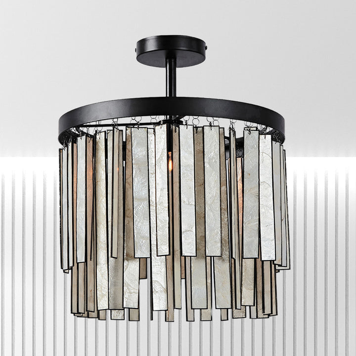 Brushed Brass Finish Capiz Shell Ceiling Light: Flush Mount with Capiz Shell and Brushed Brass for Dining Room, Bedroom, Kitchen, and Entryway Lighting