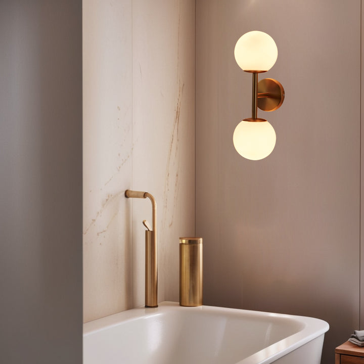 Fiberglass Glow Double Wall Sconce: Cast Fiberglass with White Textured Finish and Pewter/Gold Accents for Kitchen, Bathroom, Outdoor