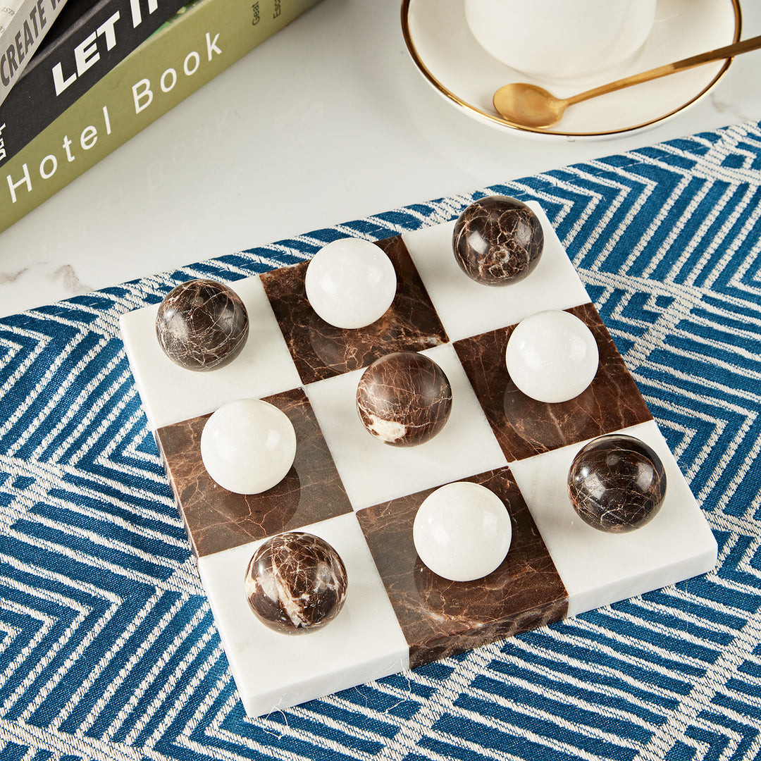 Dual Marble Classic Tic-Tac-Toe Board - Handmade Decorative Board with Baswara and Italian Brown Marble - Perfect for Marble Tic Tac Toe Game and Marble Board Tabletop Games