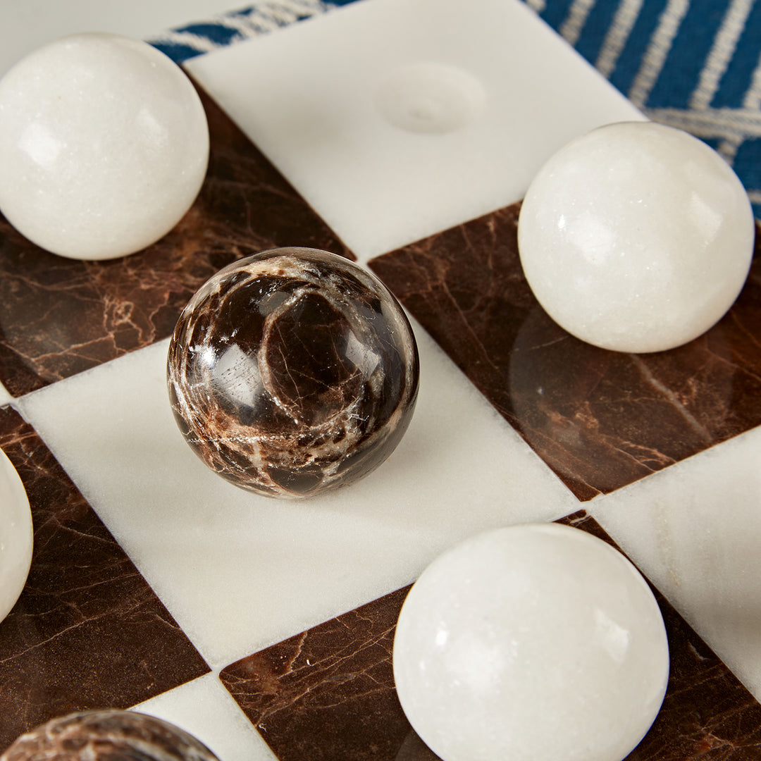 Dual Marble Classic Tic-Tac-Toe Board - Handmade Decorative Board with Baswara and Italian Brown Marble - Perfect for Marble Tic Tac Toe Game and Marble Board Tabletop Games