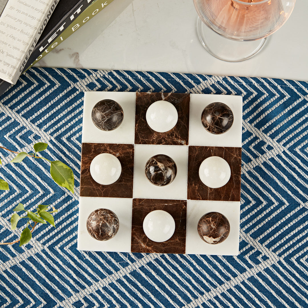 Dual Marble Classic Tic-Tac-Toe Board - Handmade Decorative Board with Baswara and Italian Brown Marble - Perfect for Marble Tic Tac Toe Game and Marble Board Tabletop Games