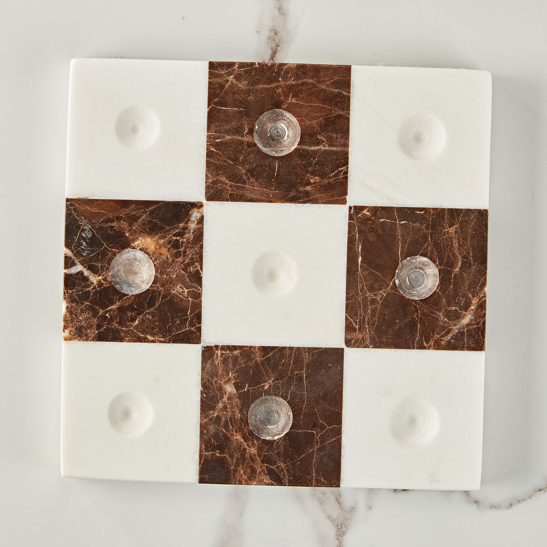 Dual Marble Classic Tic-Tac-Toe Board - Handmade Decorative Board with Baswara and Italian Brown Marble - Perfect for Marble Tic Tac Toe Game and Marble Board Tabletop Games