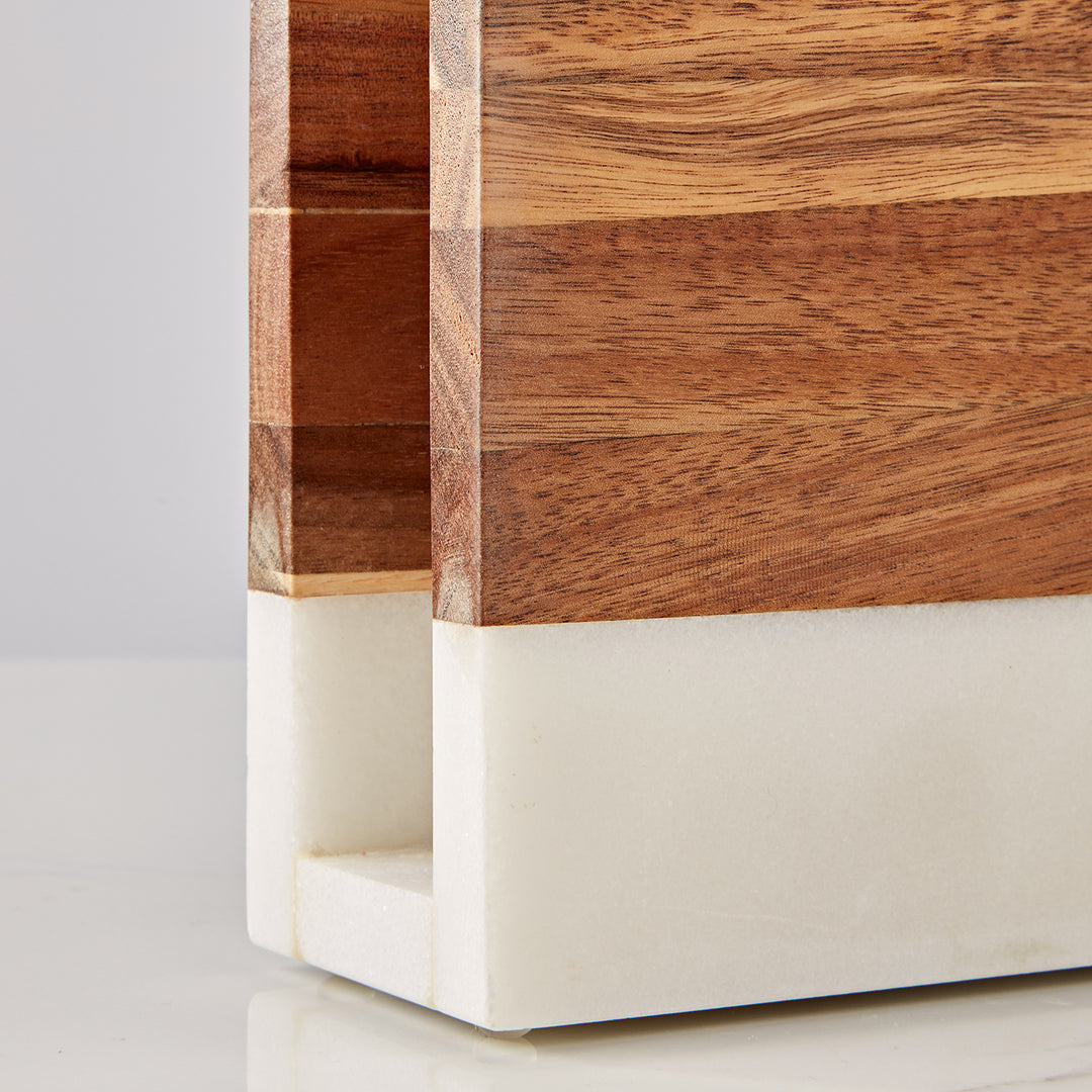 Modern Wood and Marble Napkin Holder - White Marble and Mango Wood Design for Stylish Kitchen and Dining Room Napkin Rings