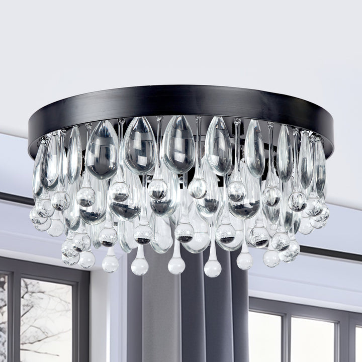 Crystal Glow Versa Flush Mount - Elegant Design with Crystal Droplets for Bedroom and Living Room Lighting
