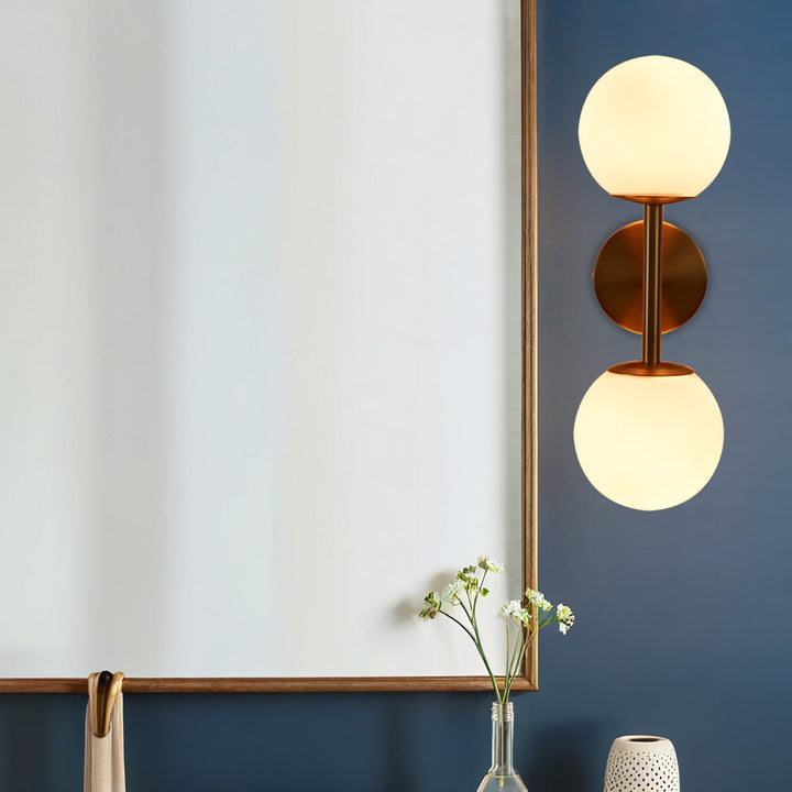 Fiberglass Glow Double Wall Sconce: Cast Fiberglass with White Textured Finish and Pewter/Gold Accents for Kitchen, Bathroom, Outdoor