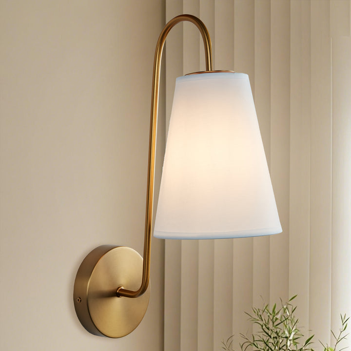 Elegant Design Minimalist Sconce with Linen Shade - Damp Rated in Brass or Plated Steel, Ideal for Bedroom and Modern Living Room Fixtures