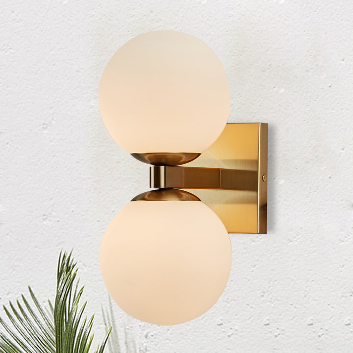 Globe Shade Matte Finish with Brass accents Double Light Sconce-Blown glass and steel frame for Bathroom, Outdoor