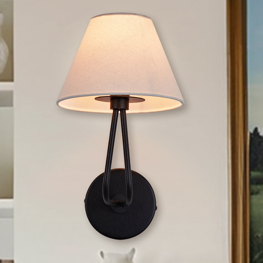 Classic Wall Lighting with Cream Linen Shade, Mid-century Modern Wall Mounted Lamp with Antique Hand-painted Metal Finish, Hardwired Light Fixture for Bedroom, Living Room, Corridor, Entryway