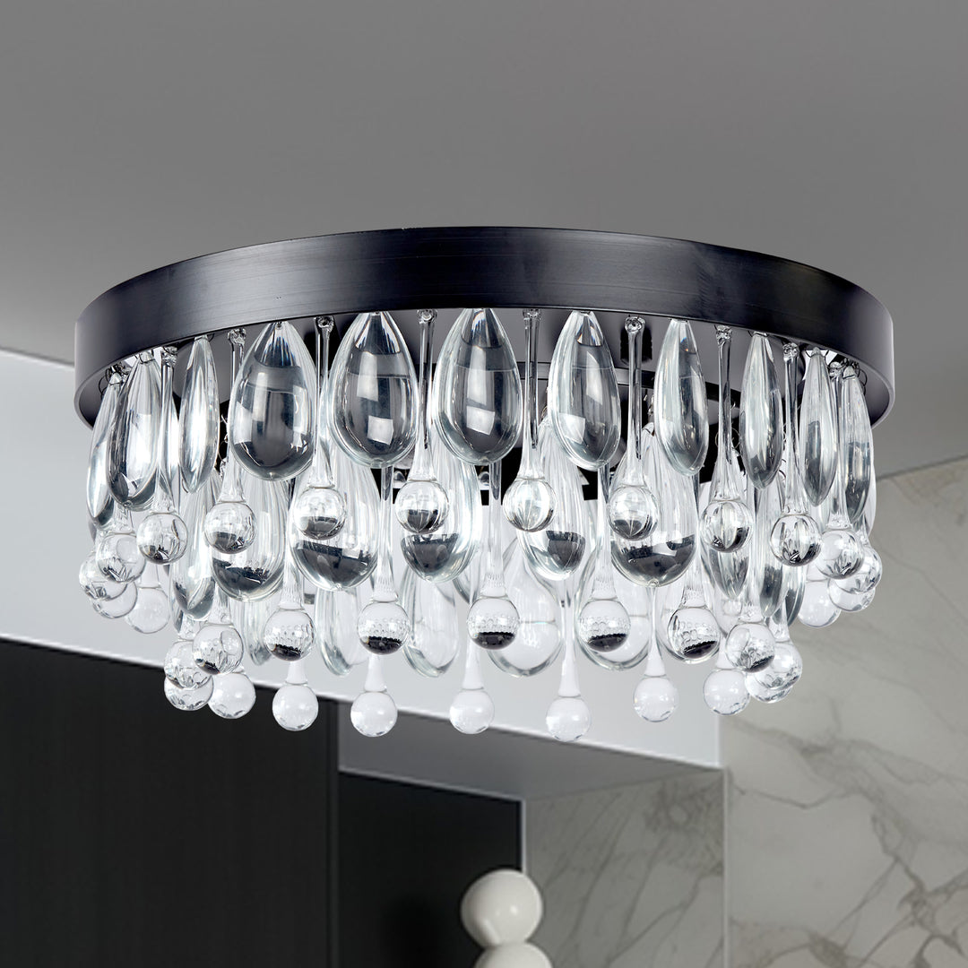 Crystal Glow Versa Flush Mount - Elegant Design with Crystal Droplets for Bedroom and Living Room Lighting