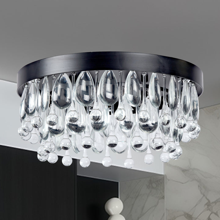 Crystal Glow Versa Flush Mount - Elegant Design with Crystal Droplets for Bedroom and Living Room Lighting