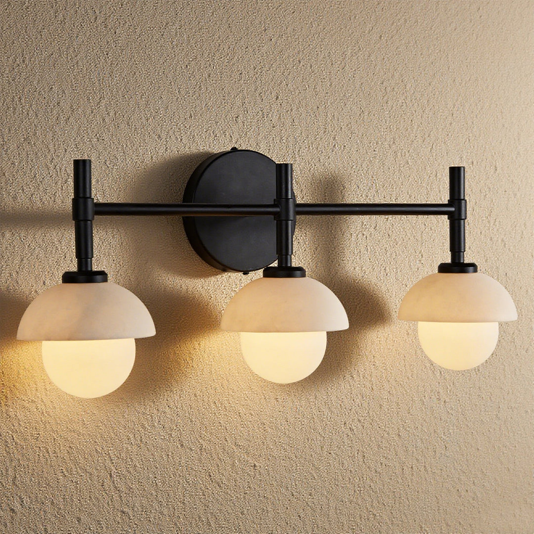 Opulent Glow Hand-Carved Alabaster Bathroom Sconce with Opal Shades - Elegant Light Fixture