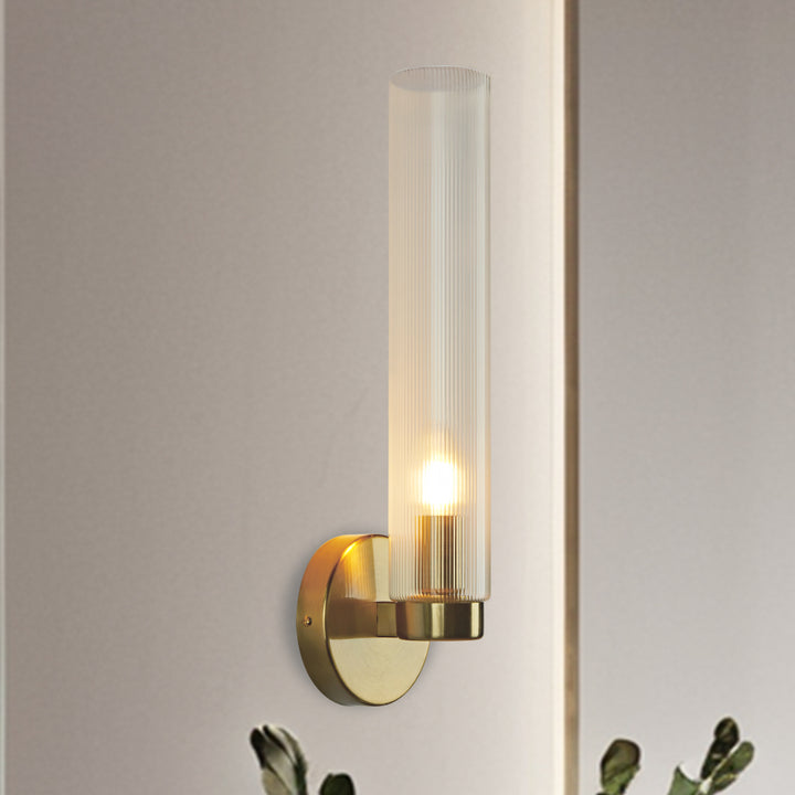 Radiant Fluted Glow Sconce - Elegant Bathroom Wall Lights with Fluted Glass Shade, Suitable for Your Makeup Lighting Mirror in the Bathroom