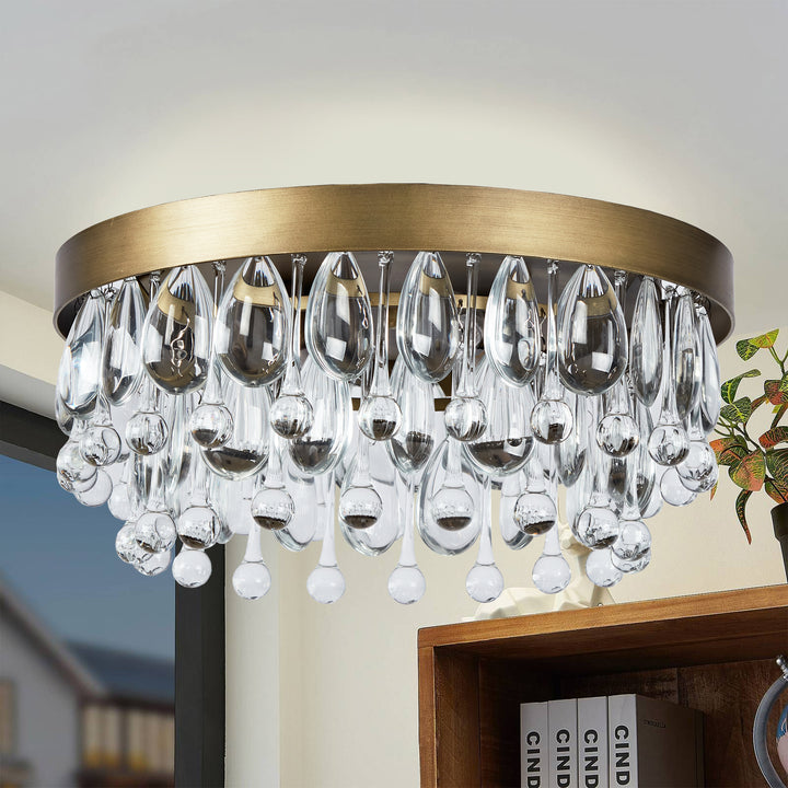 Crystal Glow Versa Flush Mount - Elegant Design with Crystal Droplets for Bedroom and Living Room Lighting