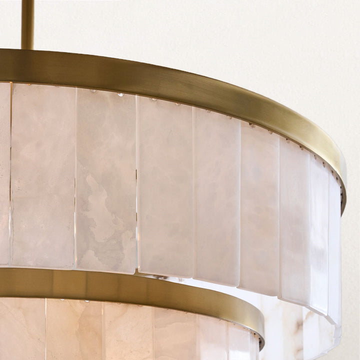 Alabaster Tiles of Rustic Alabaster Three-Tier Chandelier with Metal Detailing