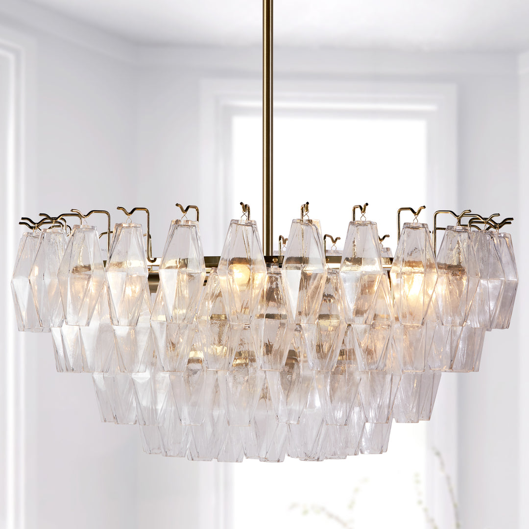 Crystal Elegance Chandelier with Fluted Accents ,Solid crystal design ,dining area light fixtures