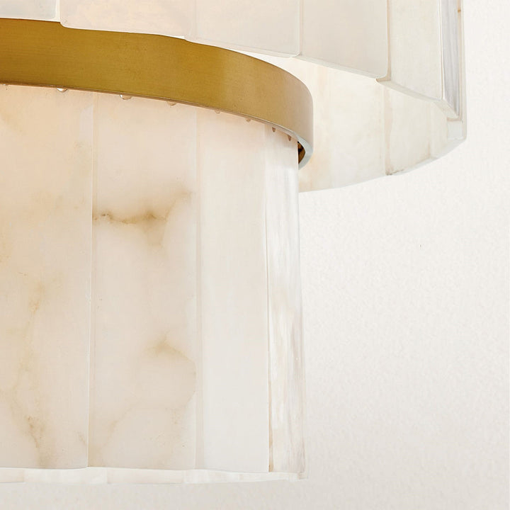 Alabaster Tiles of Rustic Alabaster Three-Tier Chandelier with Metal Detailing