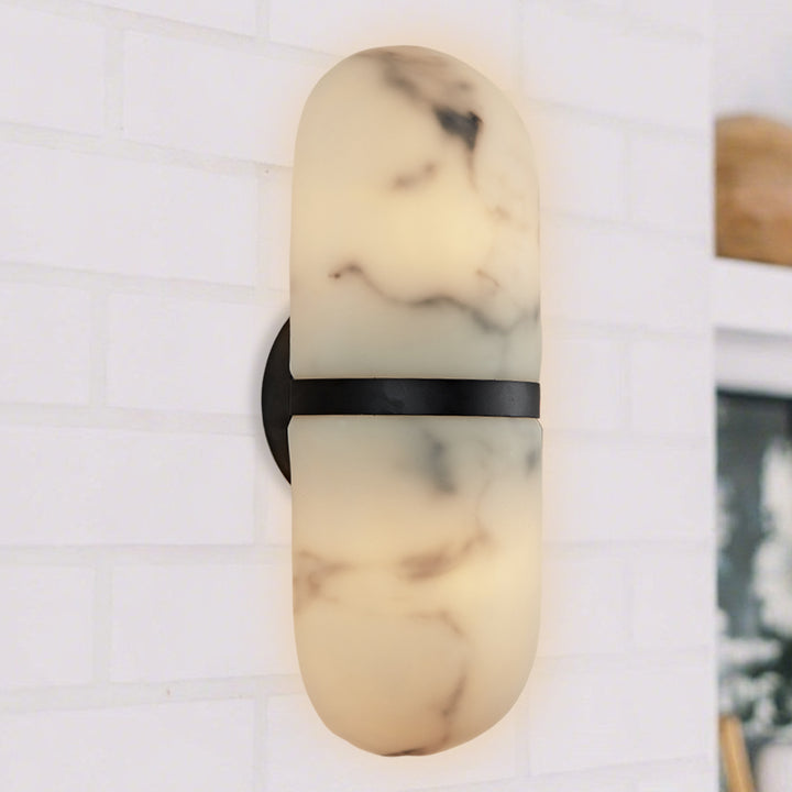 Alabaster Metal Damp Rated Hardwire Sconce - Alabaster and Metal Construction - Ideal for Wall Sconces, Bathroom Sconce, Kitchen Sconce, and Exterior Wall Lights