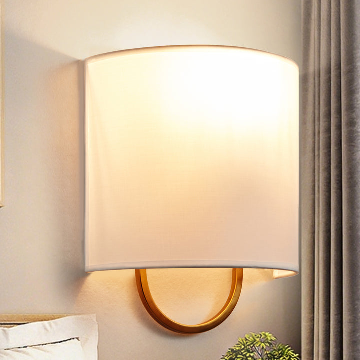 Iron Sconce with Demi-Lune Linen Shade - Hand-Forged Quality and Modern Design, Damp UL-Listed, Ideal for Bathroom and Modern Living Room Fixtures