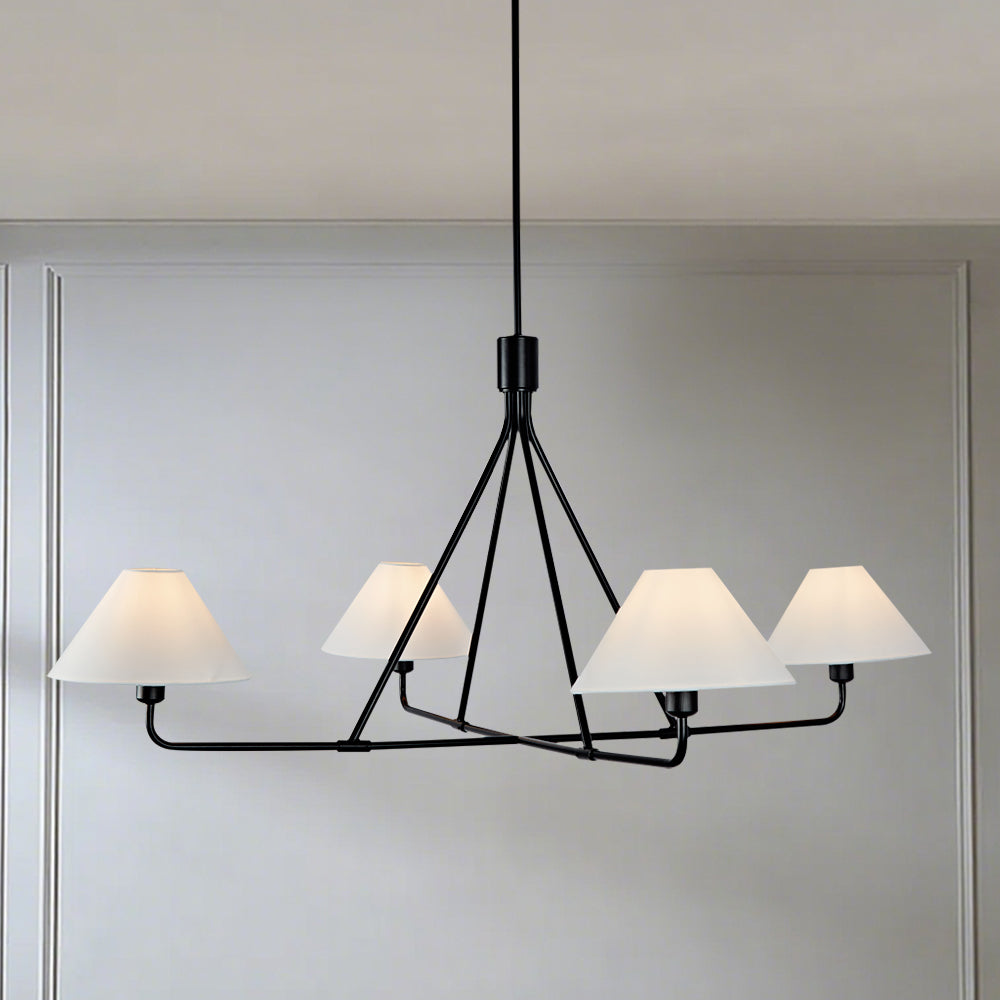 Architectural Tapered Shades Chandelier: Angular, Contract Grade Design with Sophisticated Tapered Shades for Dining Room, Living Room, and Bedroom Lighting