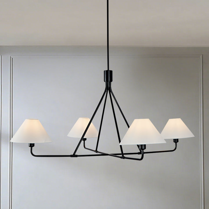 Architectural Tapered Shades Chandelier: Angular, Contract Grade Design with Sophisticated Tapered Shades for Dining Room, Living Room, and Bedroom Lighting