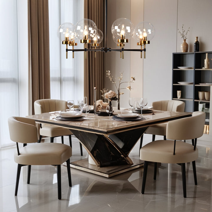 Mid-Century Modern Blown Glass Globe Chandelier - Adjustable Height with Two-Toned Metals for Dining Room, Living Room, and Sitting Room Lighting