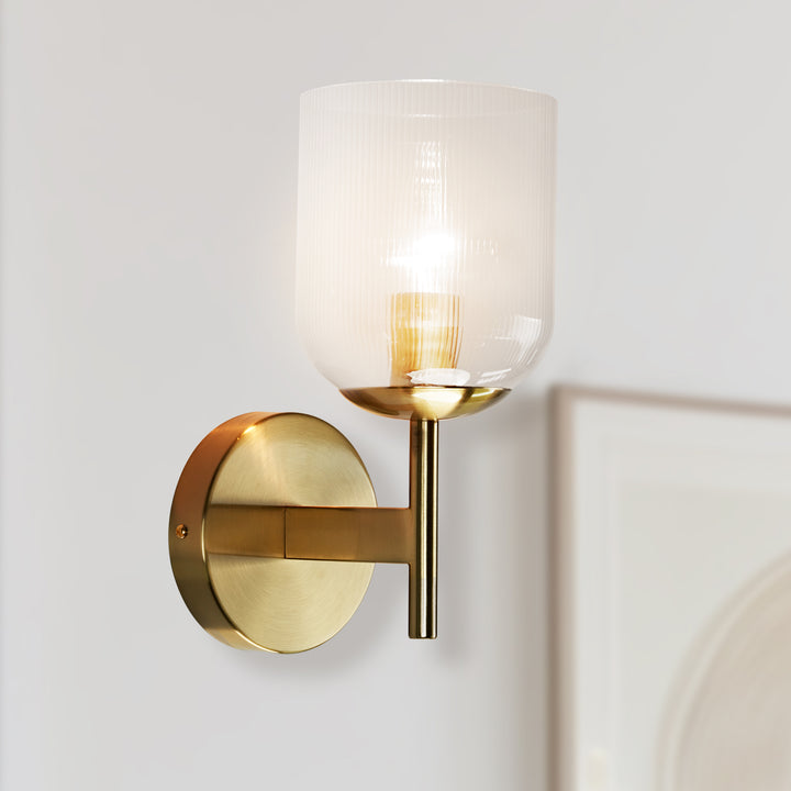 Antique Bronze Bell-Shaped Wall Sconce with Ribbed Glass Shade for Indoor Lighting
