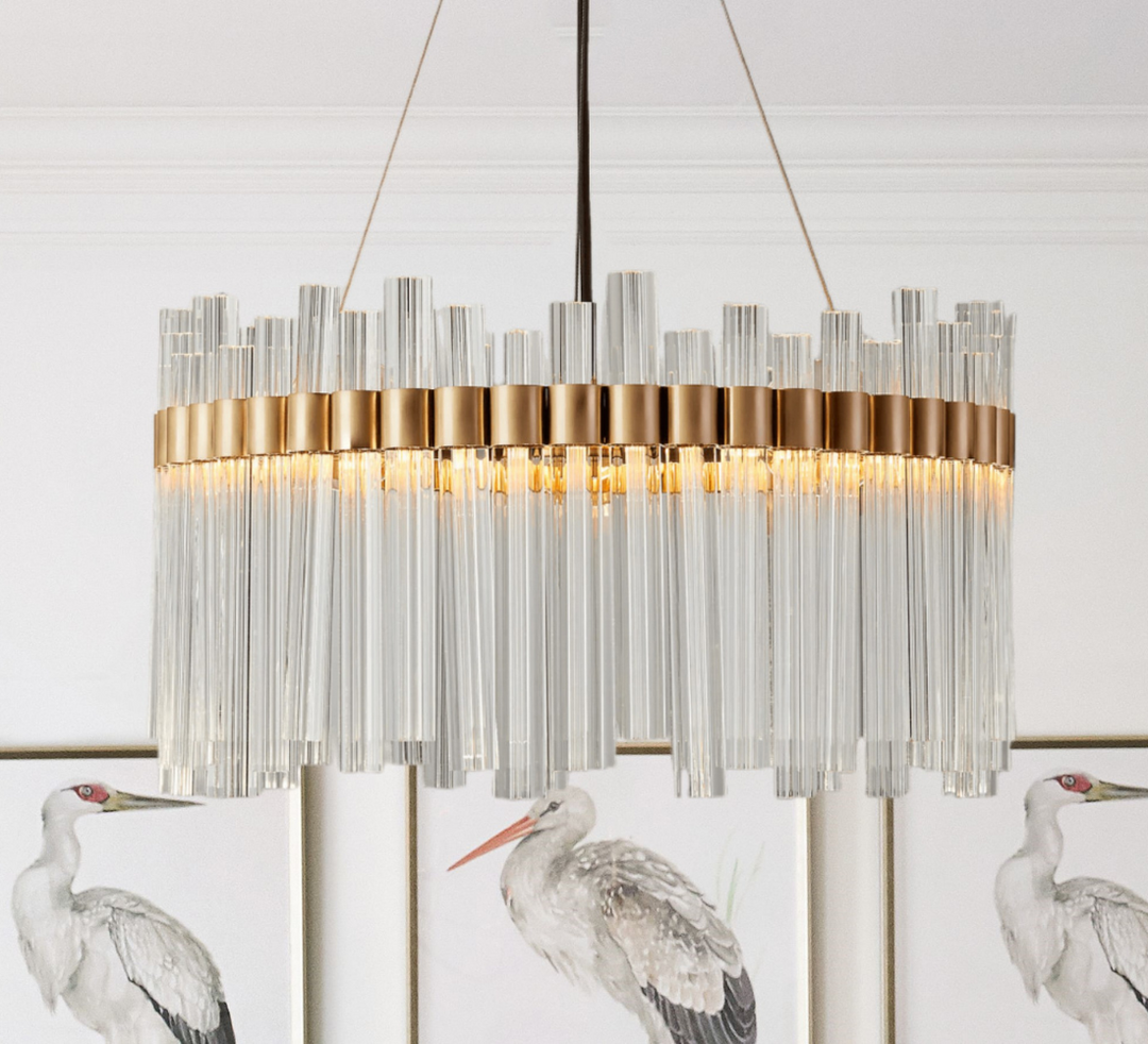 Crystal Brilliance Chandelier - Elegant Art Deco Lighting Fixture with Brass and Crystal Composition, Featuring Crystal Arrangements - Perfect for Living Room Chandelier and Hanging Light Fixtures