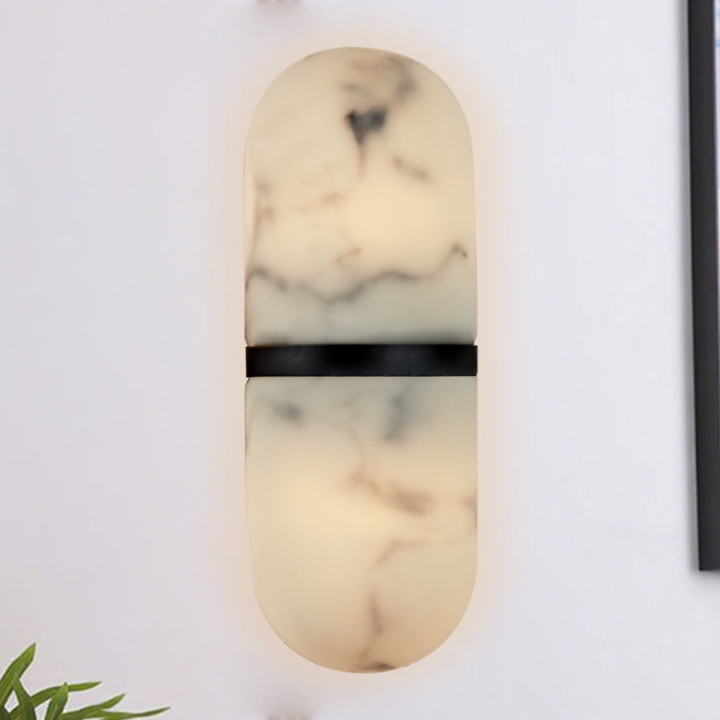 Alabaster Metal Damp Rated Hardwire Sconce - Alabaster and Metal Construction - Ideal for Wall Sconces, Bathroom Sconce, Kitchen Sconce, and Exterior Wall Lights