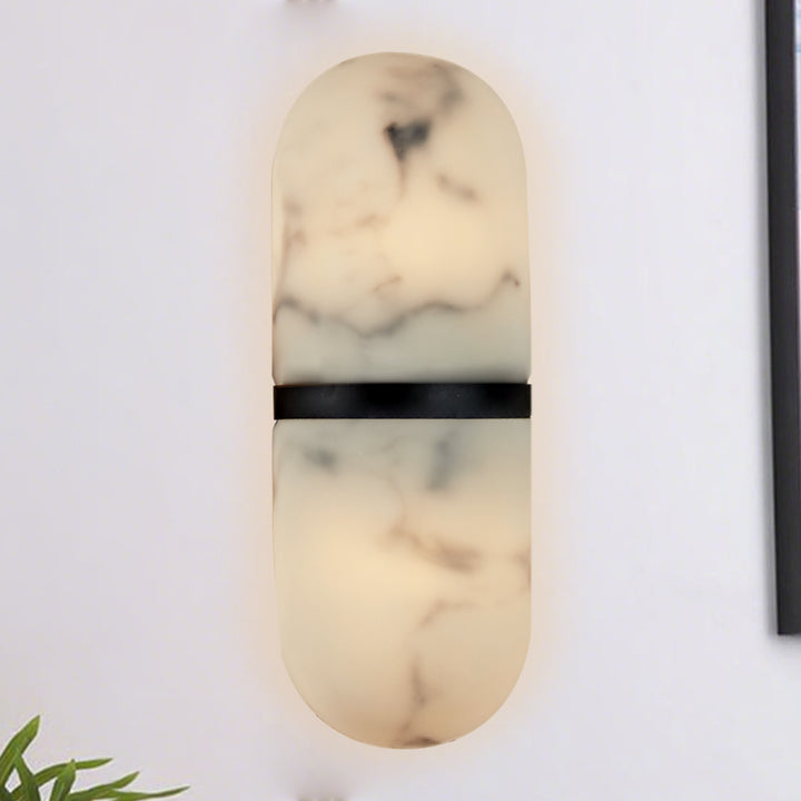 Alabaster Metal Damp Rated Hardwire Sconce - Alabaster and Metal Construction - Ideal for Wall Sconces, Bathroom Sconce, Kitchen Sconce, and Exterior Wall Lights