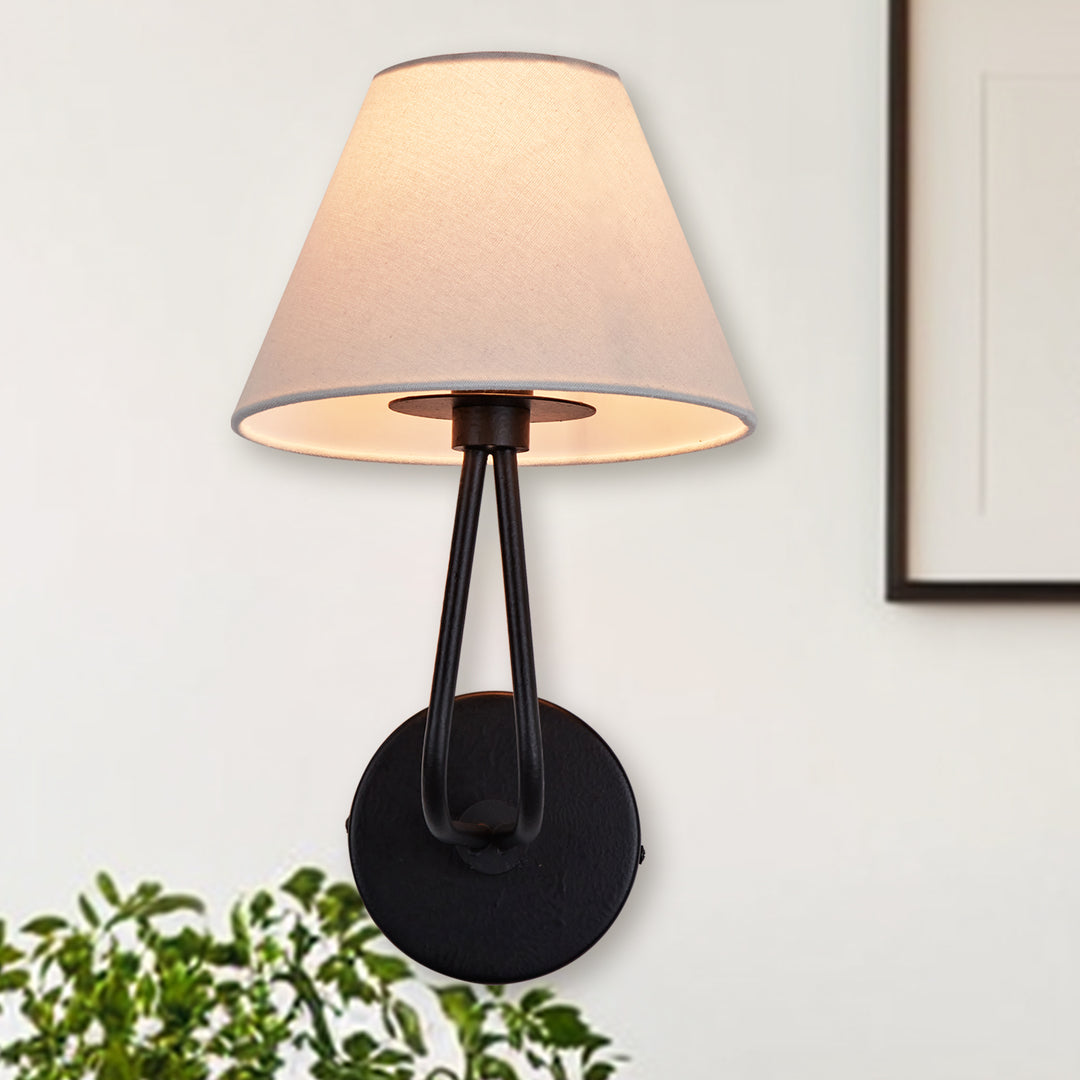 Classic Wall Lighting with Cream Linen Shade, Mid-century Modern Wall Mounted Lamp with Antique Hand-painted Metal Finish, Hardwired Light Fixture for Bedroom, Living Room, Corridor, Entryway