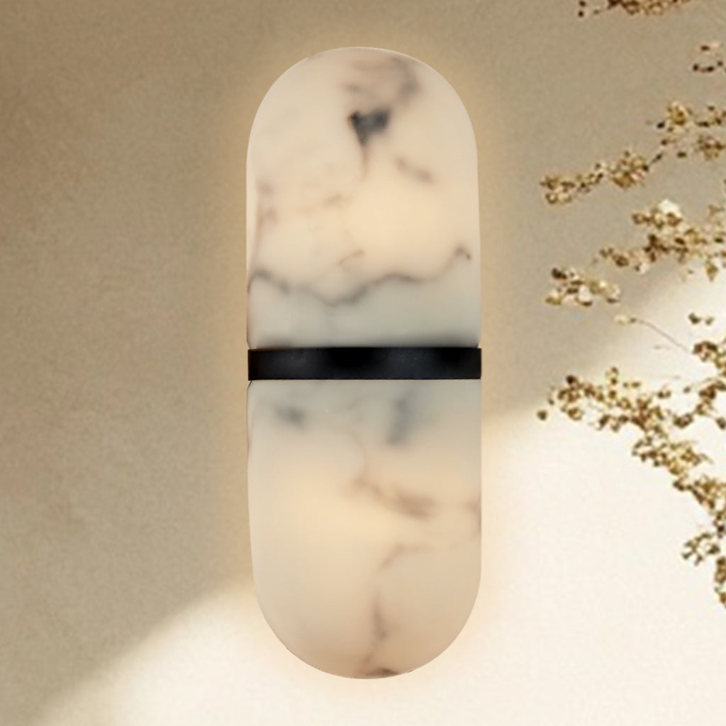 Alabaster Metal Damp Rated Hardwire Sconce - Alabaster and Metal Construction - Ideal for Wall Sconces, Bathroom Sconce, Kitchen Sconce, and Exterior Wall Lights