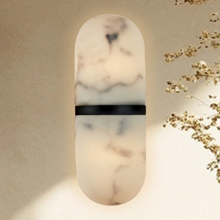 Alabaster Metal Damp Rated Hardwire Sconce - Alabaster and Metal Construction - Ideal for Wall Sconces, Bathroom Sconce, Kitchen Sconce, and Exterior Wall Lights