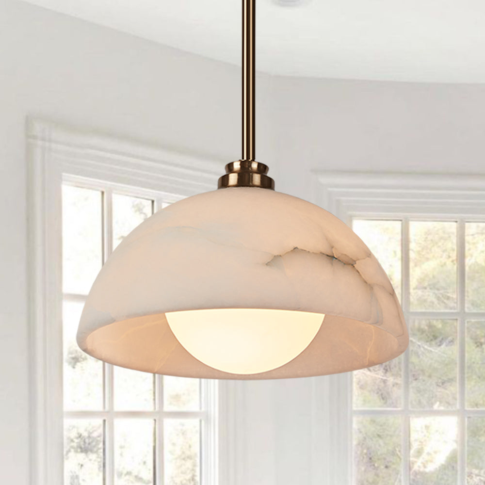 Elegant Alabaster Refinement Pendant - Natural Alabaster with Steel and Tumbled Brass - Ideal Hanging Light Fixture for Bedroom, Perfect Pendant Light for All Your Bedroom Needs