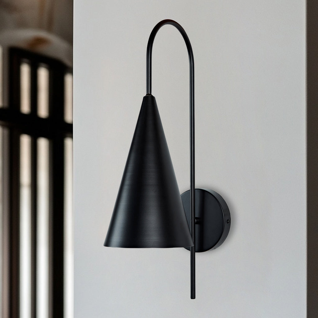 Glowing Conical Sconce - Modern Style with Solid Brass and Conical Shade, Featuring a Sleek Arched Pole - Perfect for Exterior Wall Lights and Outdoor Wall Lights, Ideal for Candle Wall Sconces