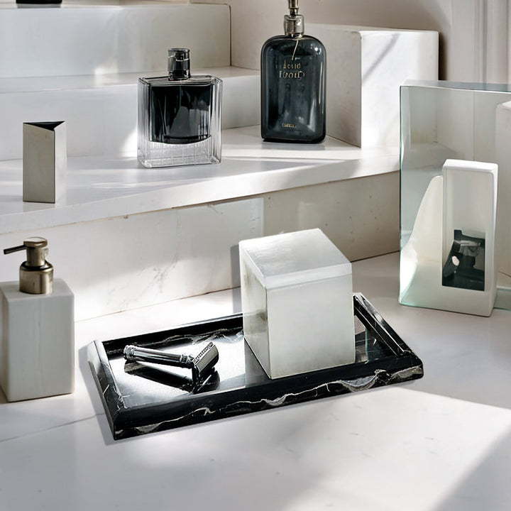 Silver Dragon Marble Luxe Bath Accessories with Soft Sheen for Elegant Bathroom