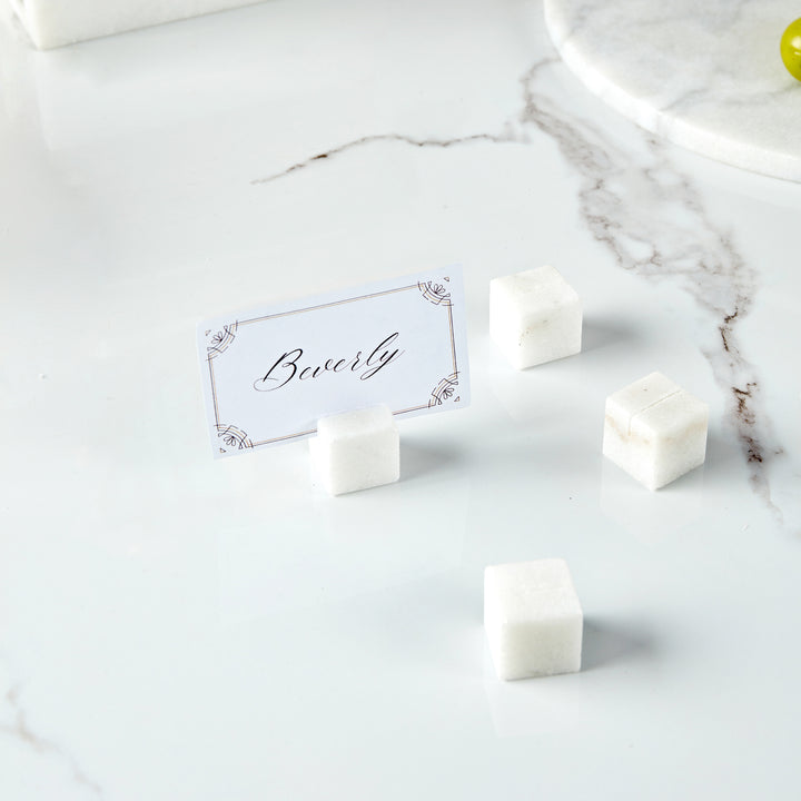 Handcrafted Set of 4 Elegant Polished White Marble Place Card Holders,Place Card Holders,wooden place card holders