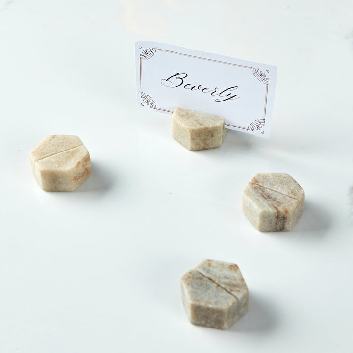 Marble Hexagon Place Card Holders Set of Four Unique Natural Material Cheese Markers-Place card holders