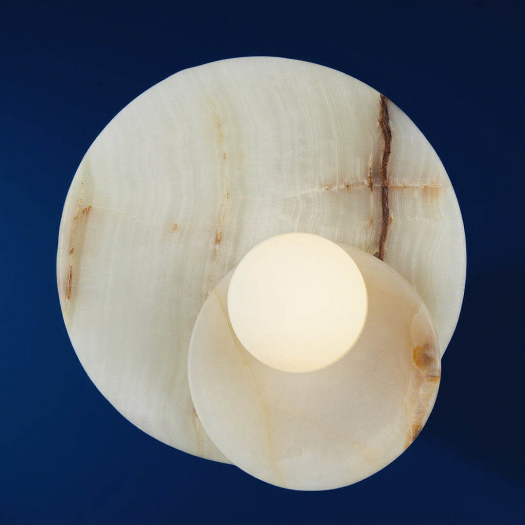 Opaline Cream Sculpture Wall Sconce: Natural Cream Onyx with Opaque White Glass Globe Bulb, Sculptural Design for Living Room, Bathroom, or Bedroom Wall Lighting