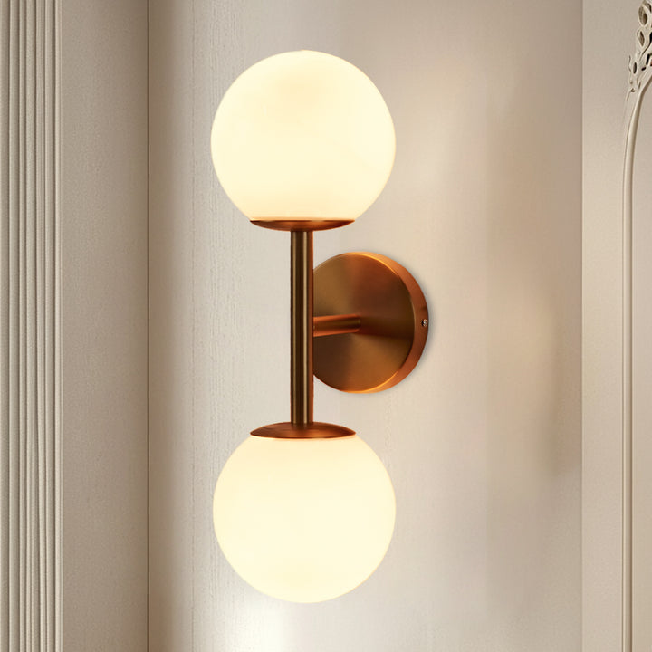 Fiberglass Glow Double Wall Sconce: Cast Fiberglass with White Textured Finish and Pewter/Gold Accents for Kitchen, Bathroom, Outdoor