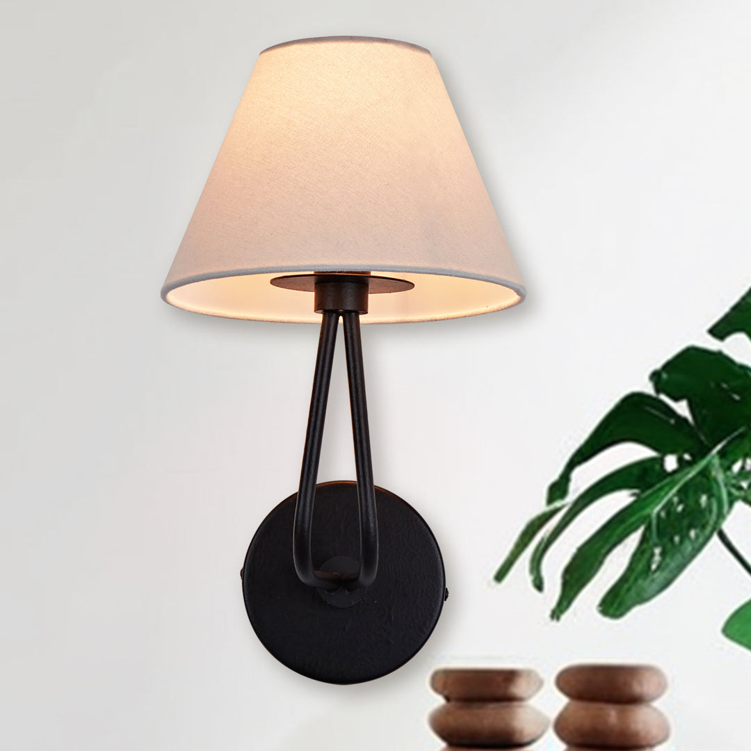 Classic Wall Lighting with Cream Linen Shade, Mid-century Modern Wall Mounted Lamp with Antique Hand-painted Metal Finish, Hardwired Light Fixture for Bedroom, Living Room, Corridor, Entryway