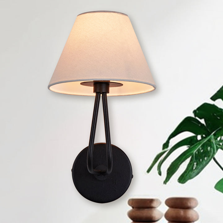 Classic Wall Lighting with Cream Linen Shade, Mid-century Modern Wall Mounted Lamp with Antique Hand-painted Metal Finish, Hardwired Light Fixture for Bedroom, Living Room, Corridor, Entryway