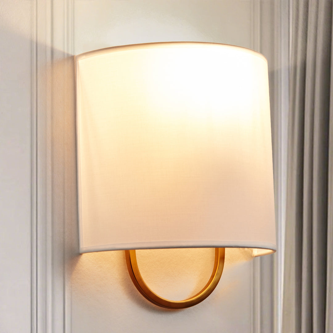Iron Sconce with Demi-Lune Linen Shade - Hand-Forged Quality and Modern Design, Damp UL-Listed, Ideal for Bathroom and Modern Living Room Fixtures