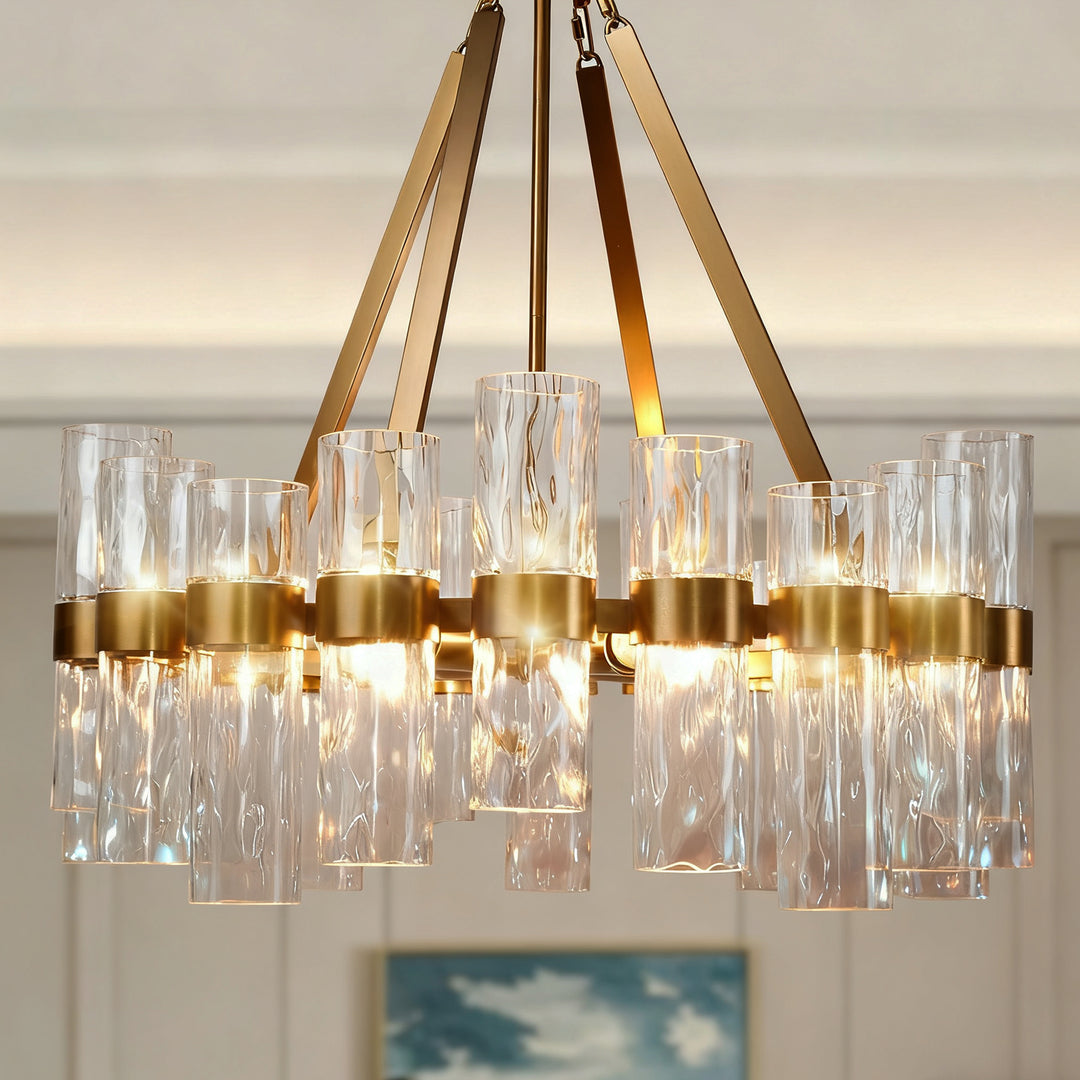 Penni Recycled Glass Chandelier - Elegant Art Deco Lighting Fixture - Perfect for Living Room Chandelier and Hanging Light Fixture