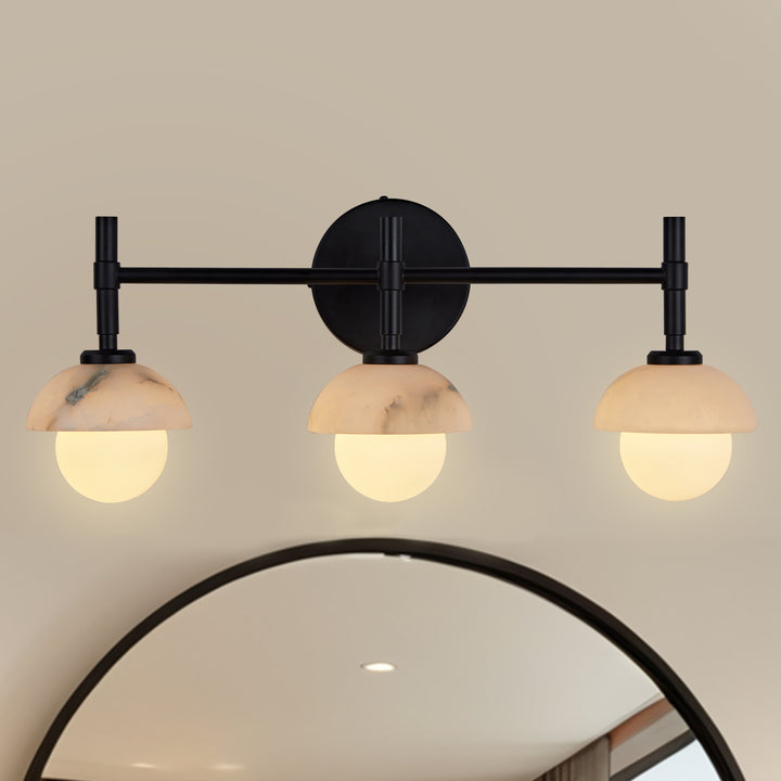 Opulent Glow Hand-Carved Alabaster Bathroom Sconce with Opal Shades - Elegant Light Fixture