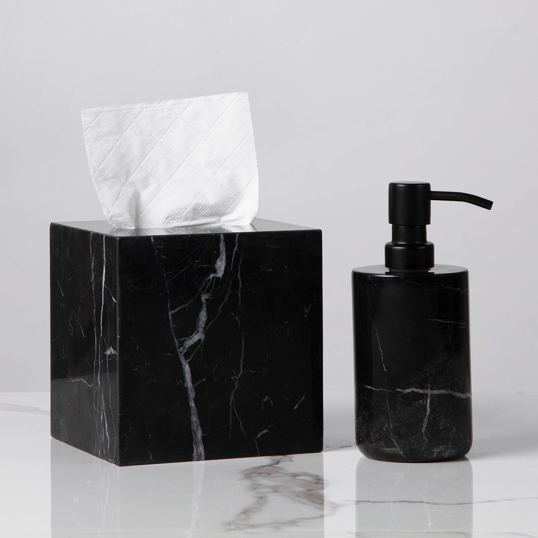 Handcrafted Black Marquina Marble Bath Accessories - Unique and Chic Bathroom Supplies for Elegant Decor