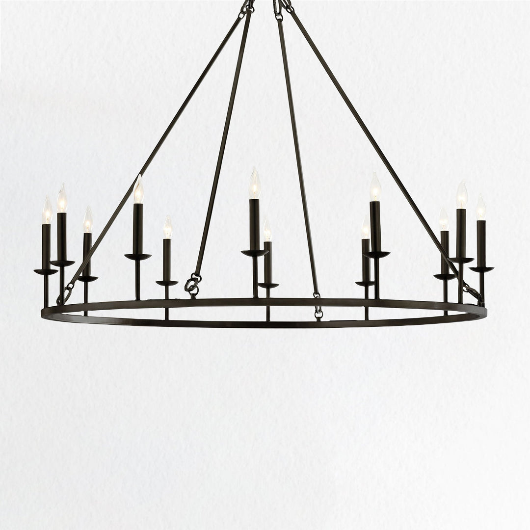 Warm Glow Forged Ring Candelabra Chandelier - Steel Construction with a Cozy Warm Glow - Perfect Pendant Light for Living Room and Elegant Hanging Light Fixture