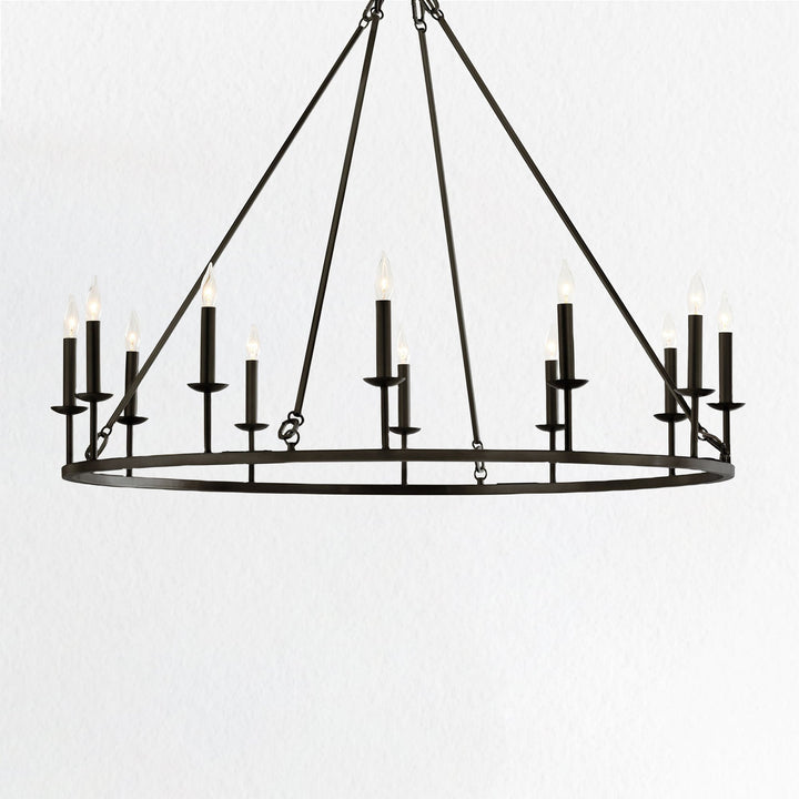 Warm Glow Forged Ring Candelabra Chandelier - Steel Construction with a Cozy Warm Glow - Perfect Pendant Light for Living Room and Elegant Hanging Light Fixture