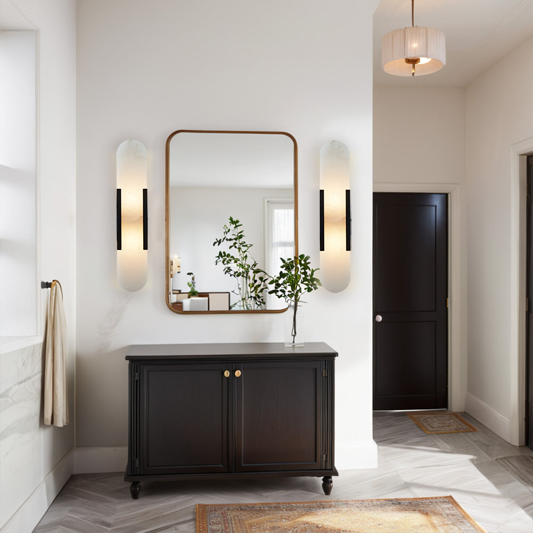 Alabaster Elegance Backplate Sconce - Elegant Alabaster Design with Stunning Finishes - Perfect for Bathroom Sconce