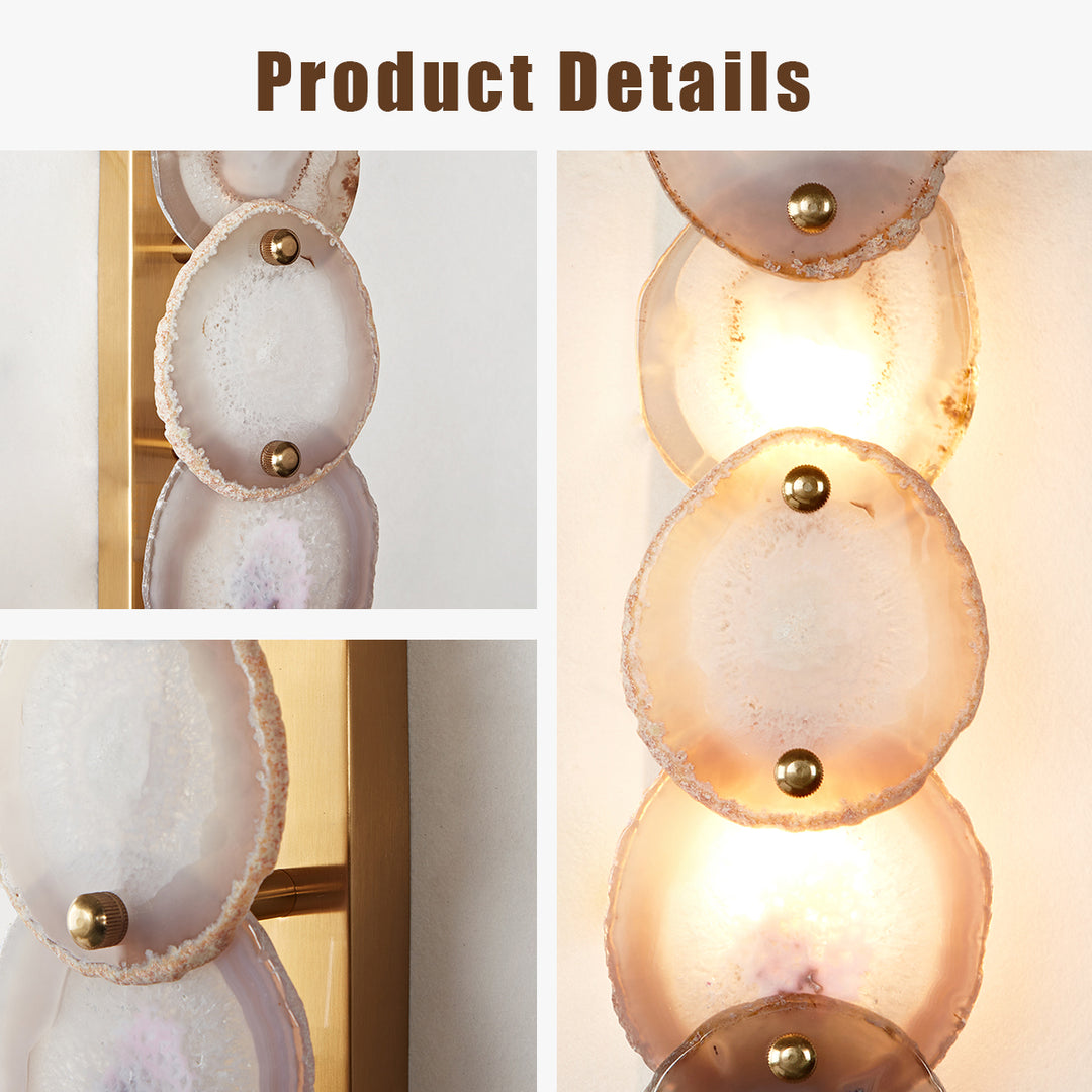 Agate Glow Artistry Sconce: Natural Agate Stone with Organic Glow and Brass Accents for Living Room, Bedroom, or Kitchen Wall Lighting